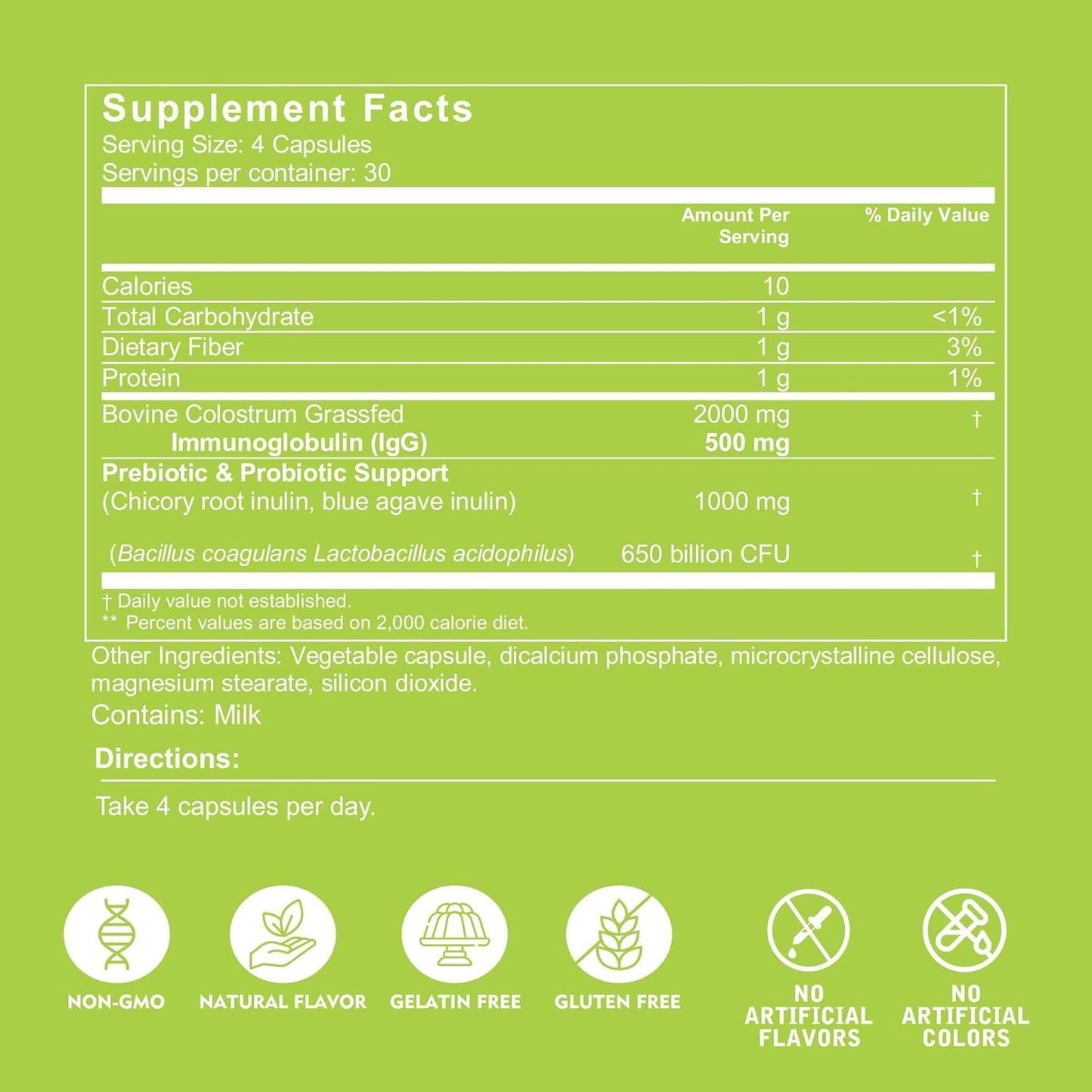 120 Grass Fed Bovine Colostrum Capsules for Gut Health, Immune Support, Muscle Recovery & Wellness - Natural IgG Supplement for Humans | Pure Colostrum Superfood, Unflavored