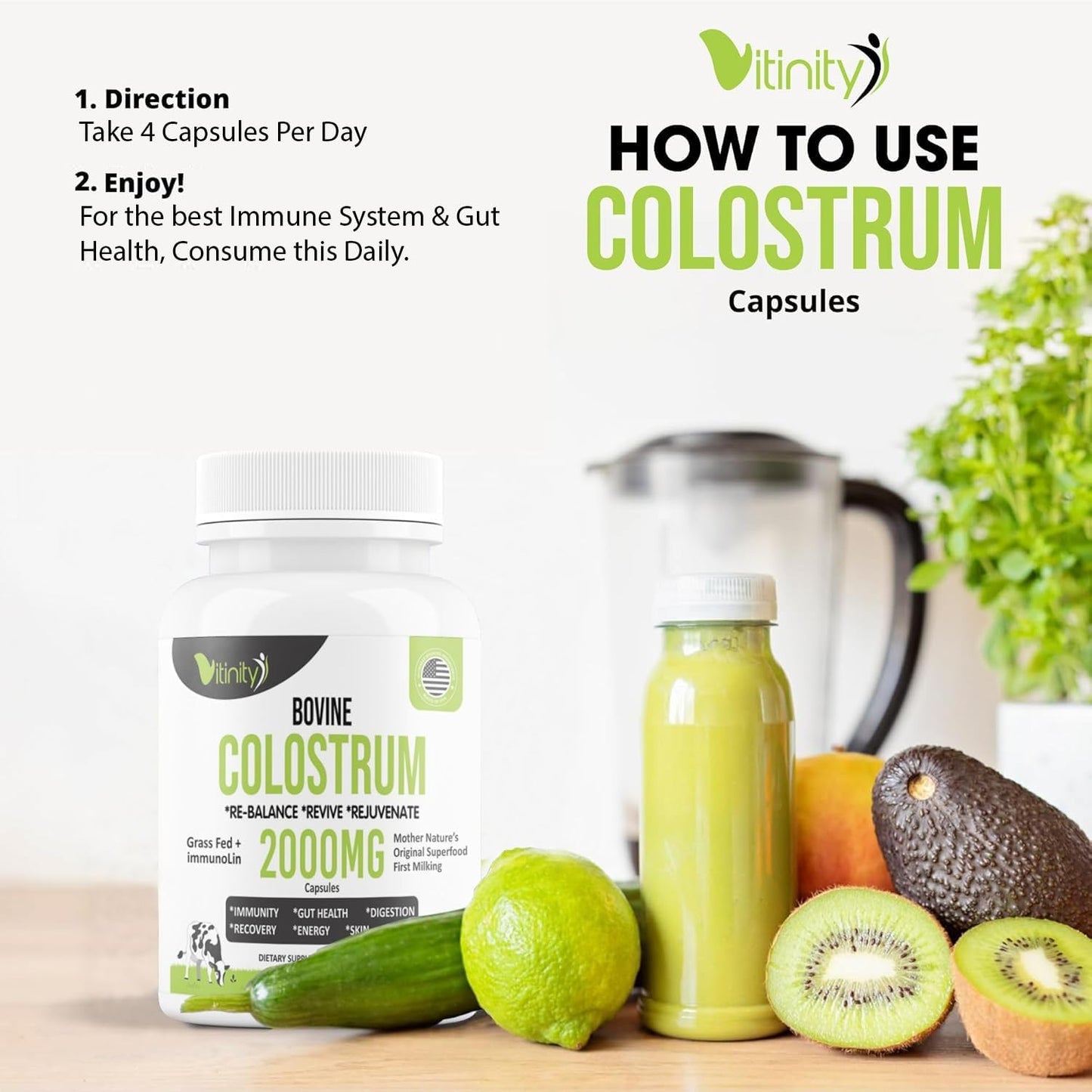 120 Grass Fed Bovine Colostrum Capsules for Gut Health, Immune Support, Muscle Recovery & Wellness - Natural IgG Supplement for Humans | Pure Colostrum Superfood, Unflavored