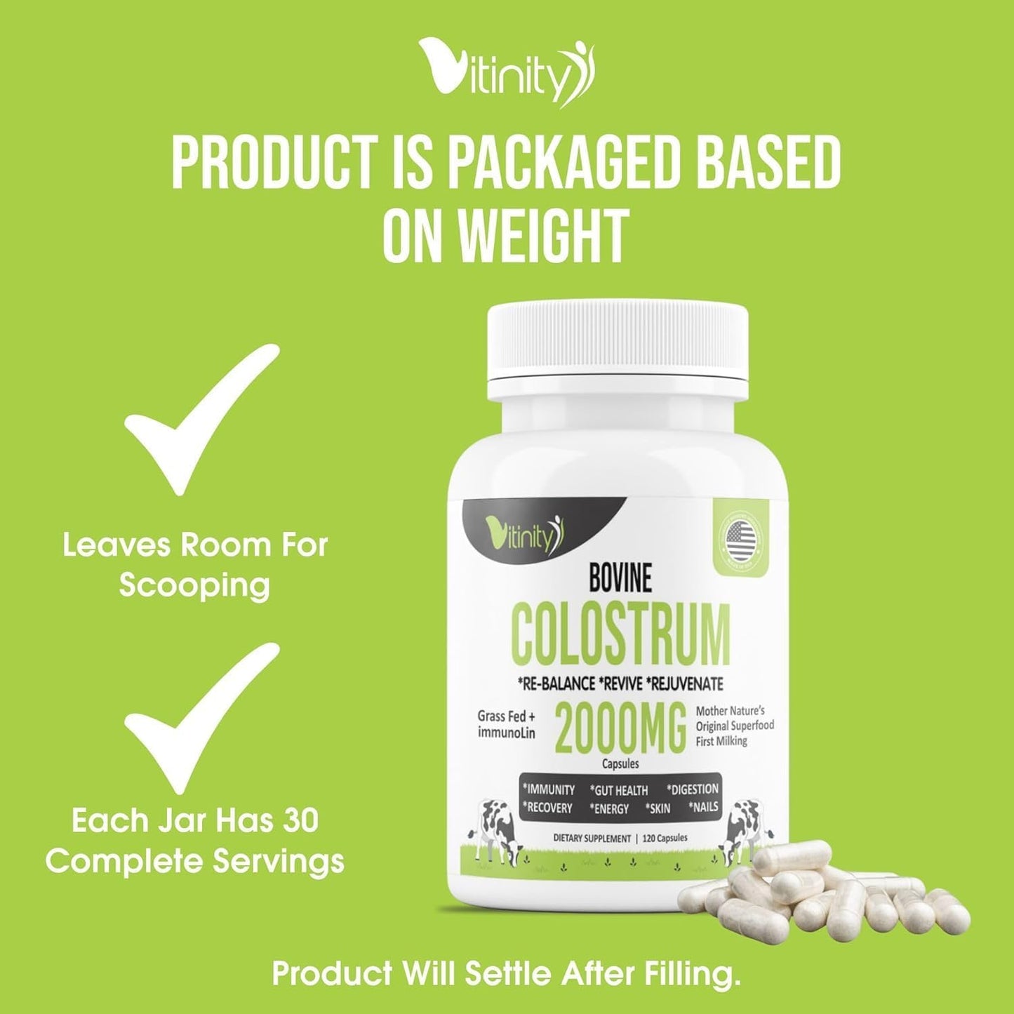 120 Grass Fed Bovine Colostrum Capsules for Gut Health, Immune Support, Muscle Recovery & Wellness - Natural IgG Supplement for Humans | Pure Colostrum Superfood, Unflavored
