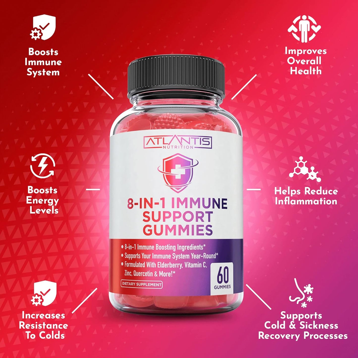 120 Gummies: Atlantis Nutrition Magnesium Citrate and Immune Support Formula