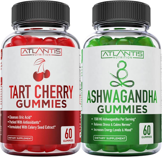 120 Gummies Bundle: Ashwagandha & Tart Cherry for Energy, Immunity, and Gout Relief