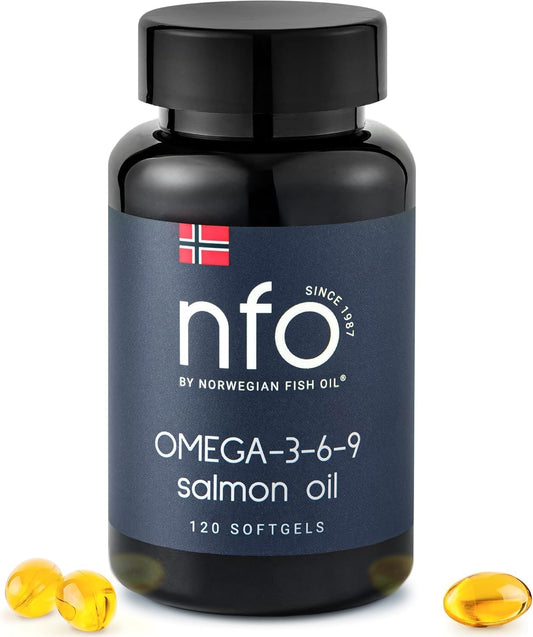 120 High-Dose Salmon Oil Capsules with Omega 3 6 9 from Fresh Wild Fish in Norway - Rich in DPA, EPA, DHA