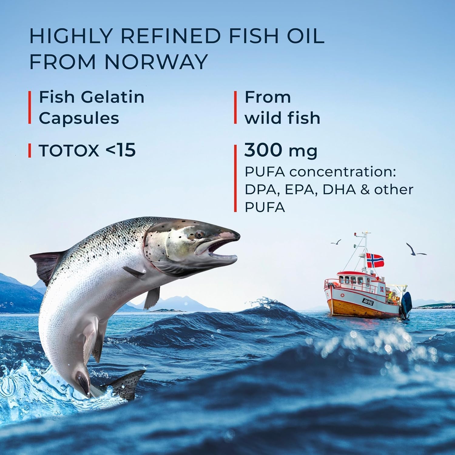 120 High-Dose Salmon Oil Capsules with Omega 3 6 9 from Fresh Wild Fish in Norway - Rich in DPA, EPA, DHA
