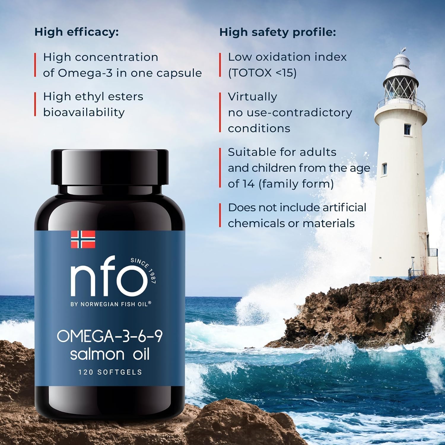 120 High-Dose Salmon Oil Capsules with Omega 3 6 9 from Fresh Wild Fish in Norway - Rich in DPA, EPA, DHA