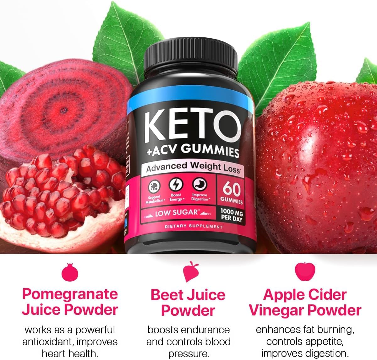120 Keto ACV Gummies for Slimming Formula & Digestion - Made in USA, 1000mg Cleanse & Detox Formula