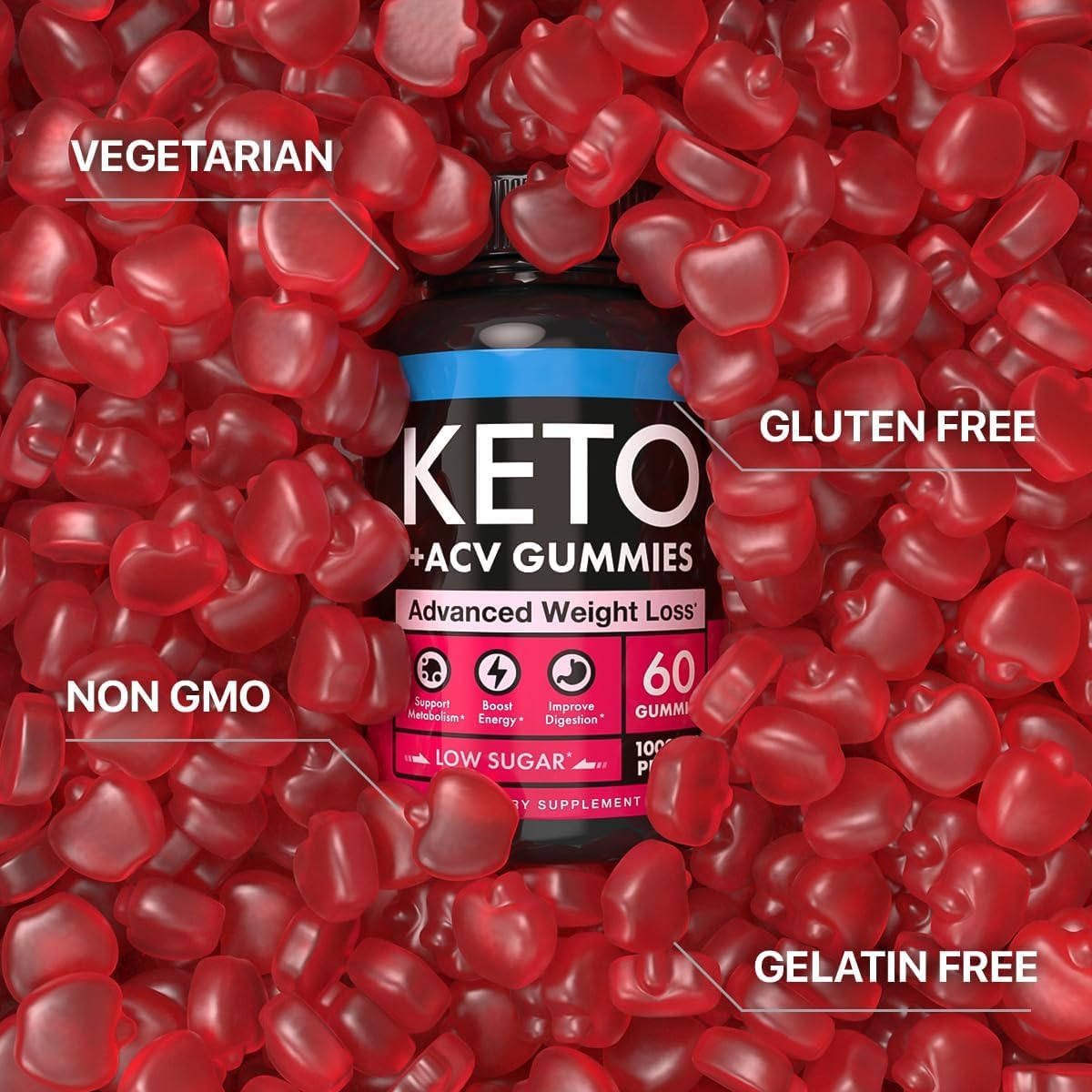 120 Keto ACV Gummies for Slimming Formula & Digestion - Made in USA, 1000mg Cleanse & Detox Formula