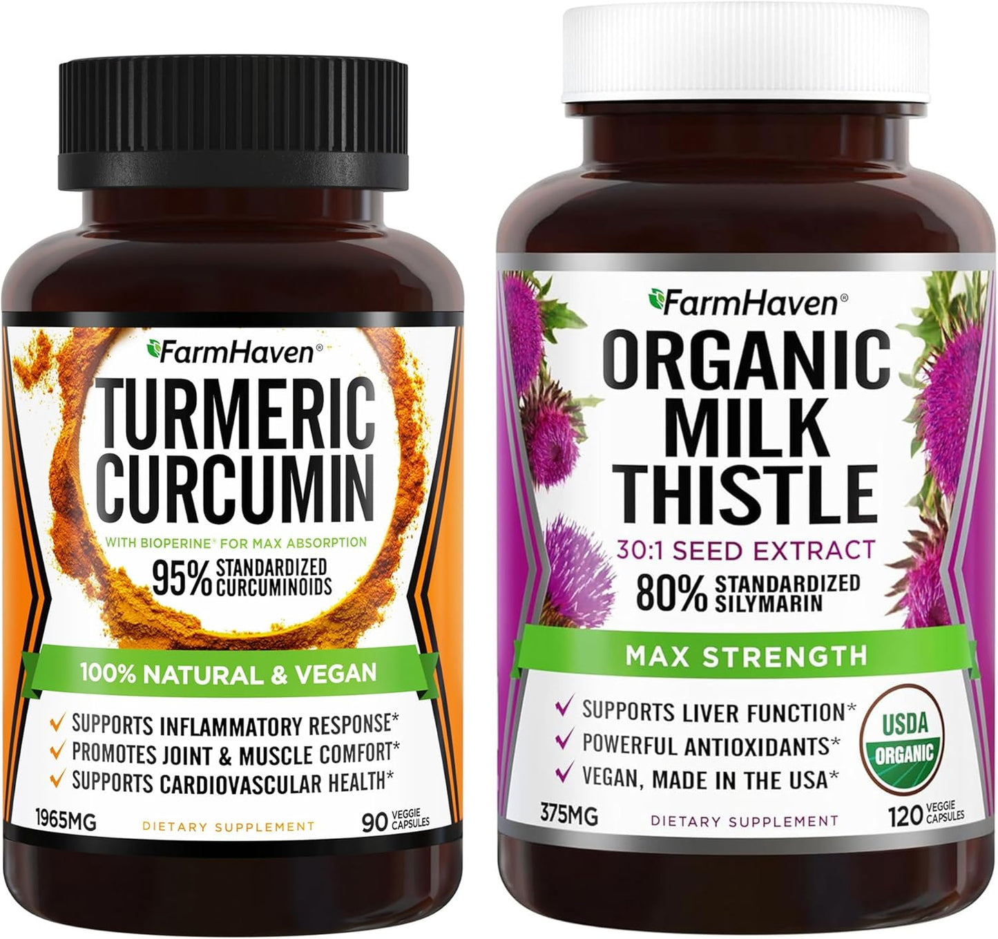 120 Milk Thistle Capsules + 90 Turmeric Curcumin Capsules by FarmHaven