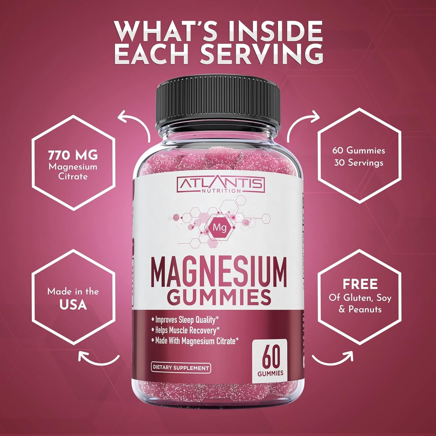 120 Mixed Berry Gummies with Tart Cherry and Magnesium Citrate for Nutritional Support