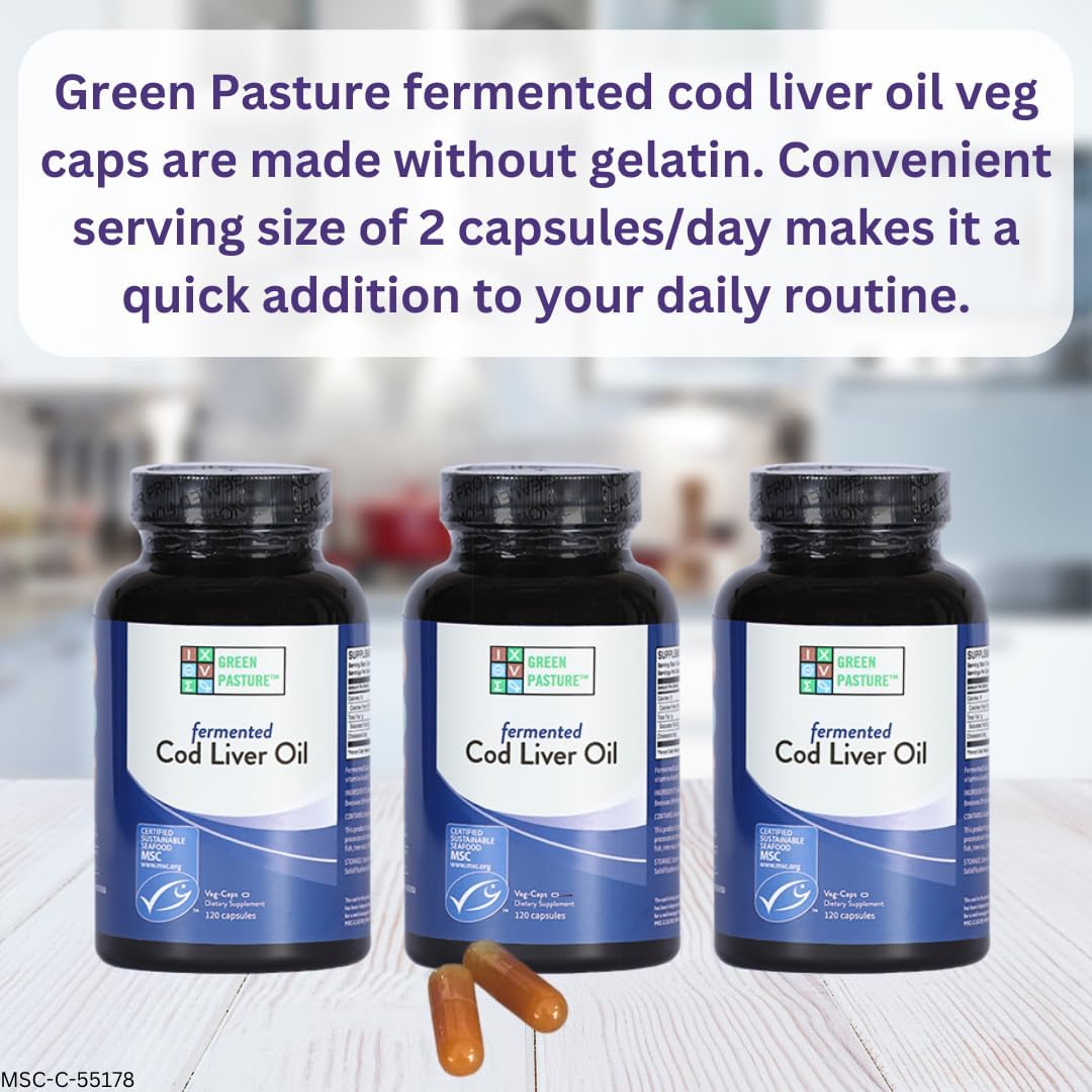 120 Non-Gelatin Capsules of Green Pasture Blue ICE Fermented Cod Liver Oil