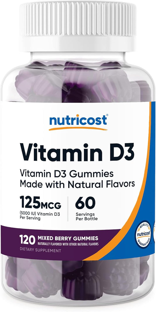 120 Nutricost Vitamin D3 Gummies 5,000 IU - Mixed Berry Flavor, 60 Servings, 125mcg per Gummy