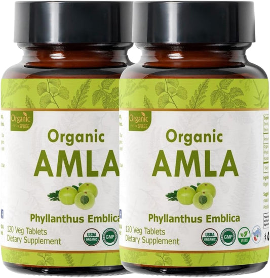 120 Organic Amla Tablets - Indian Gooseberry - Rich in Vitamin C - Antioxidants - Immune Support - Vegan - USDA Certified - Pack of 2