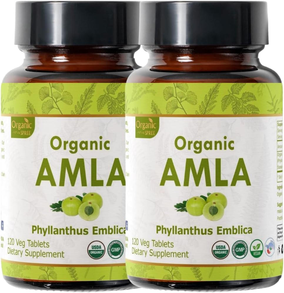 120 Organic Amla Tablets - Indian Gooseberry - Rich in Vitamin C - Antioxidants - Immune Support - Vegan - USDA Certified - Pack of 2