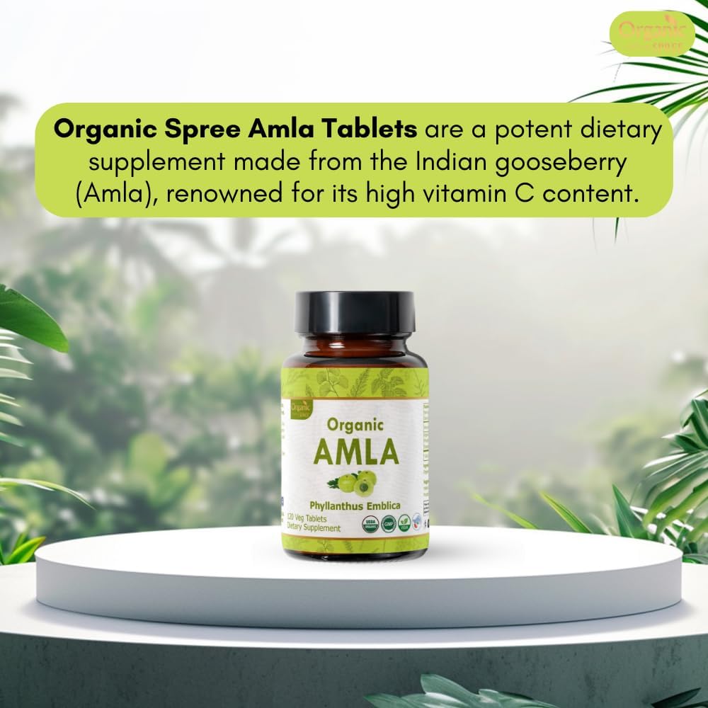 120 Organic Amla Tablets - Indian Gooseberry - Rich in Vitamin C - Antioxidants - Immune Support - Vegan - USDA Certified - Pack of 2
