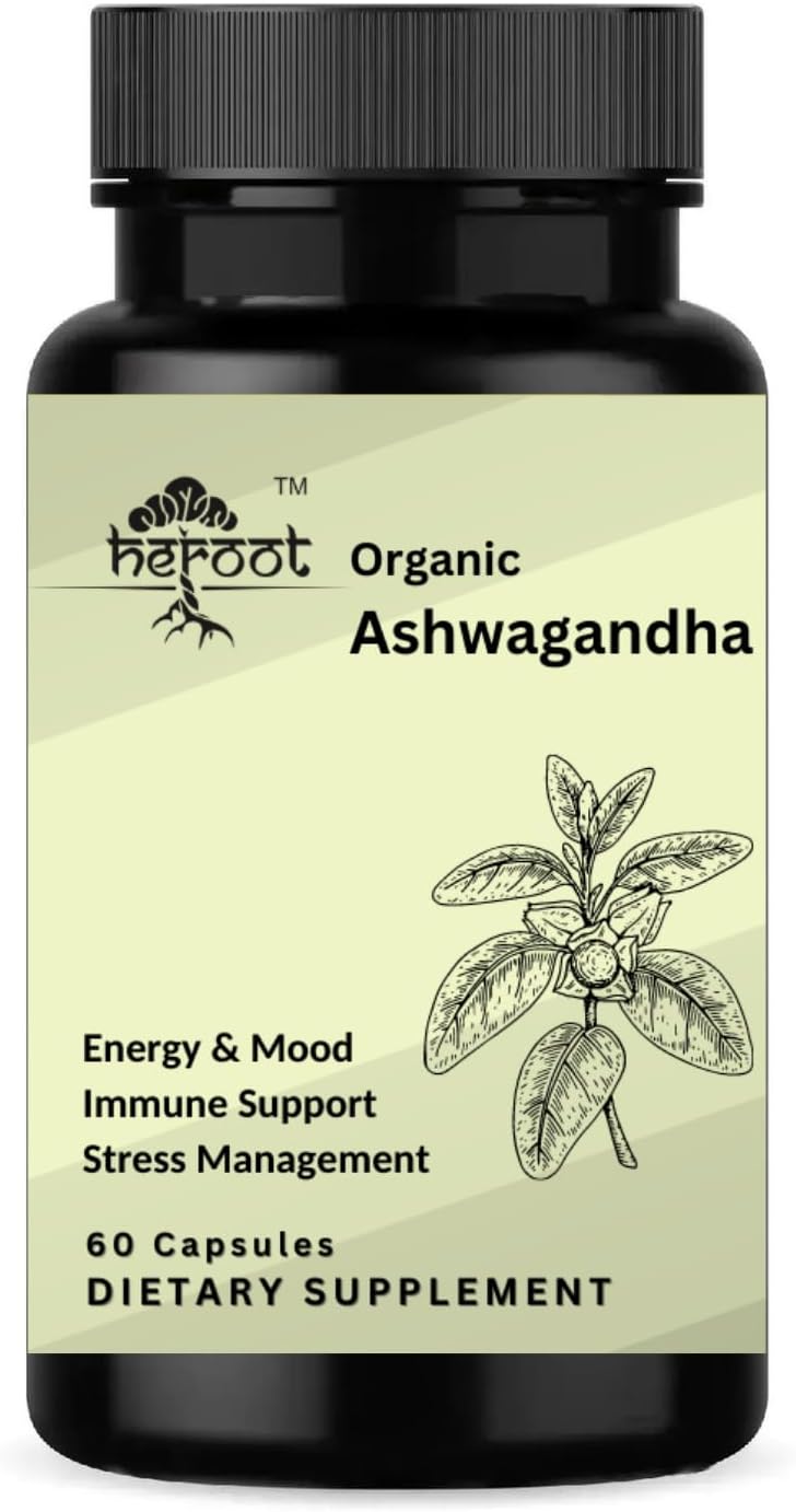 120 Organic Ashwagandha Capsules for Stress Relief and Mood Enhancement - Pure Powder and Root Extract