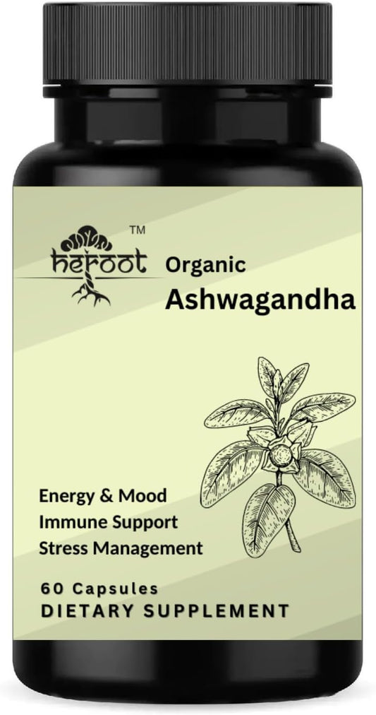 120 Organic Ashwagandha Capsules for Stress Relief and Mood Enhancement - Pure Powder and Root Extract