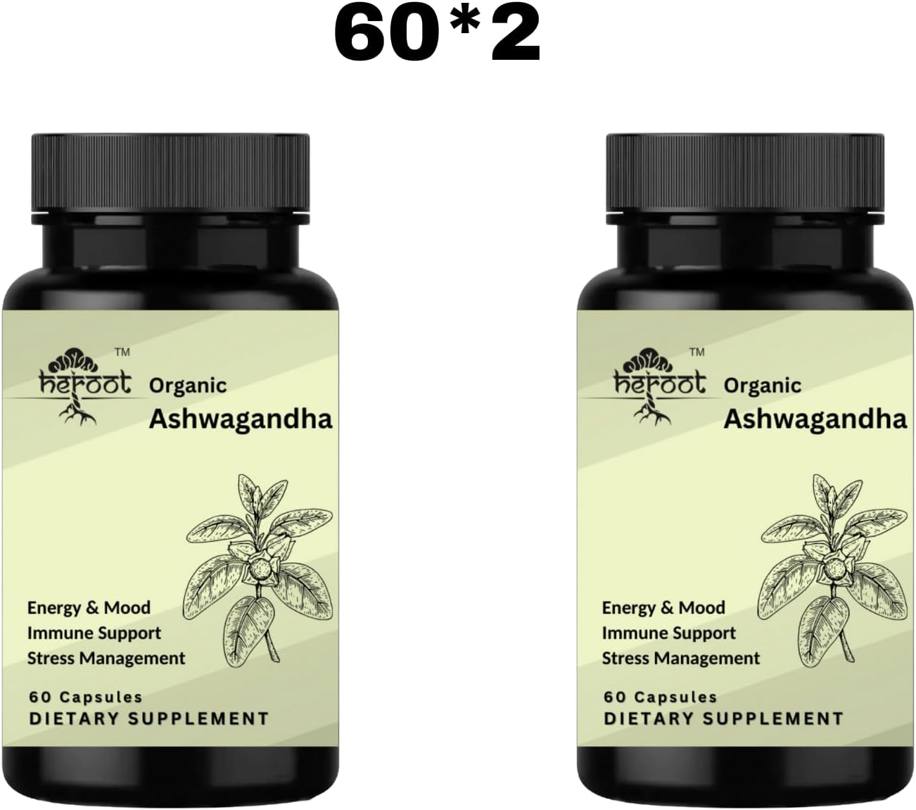 120 Organic Ashwagandha Capsules for Stress Relief and Mood Enhancement - Pure Powder and Root Extract