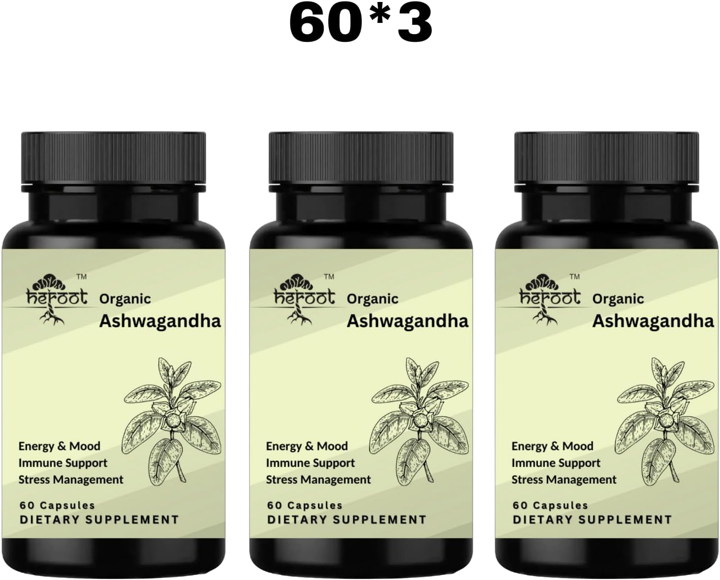 120 Organic Ashwagandha Capsules for Stress Relief and Mood Enhancement - Pure Powder and Root Extract