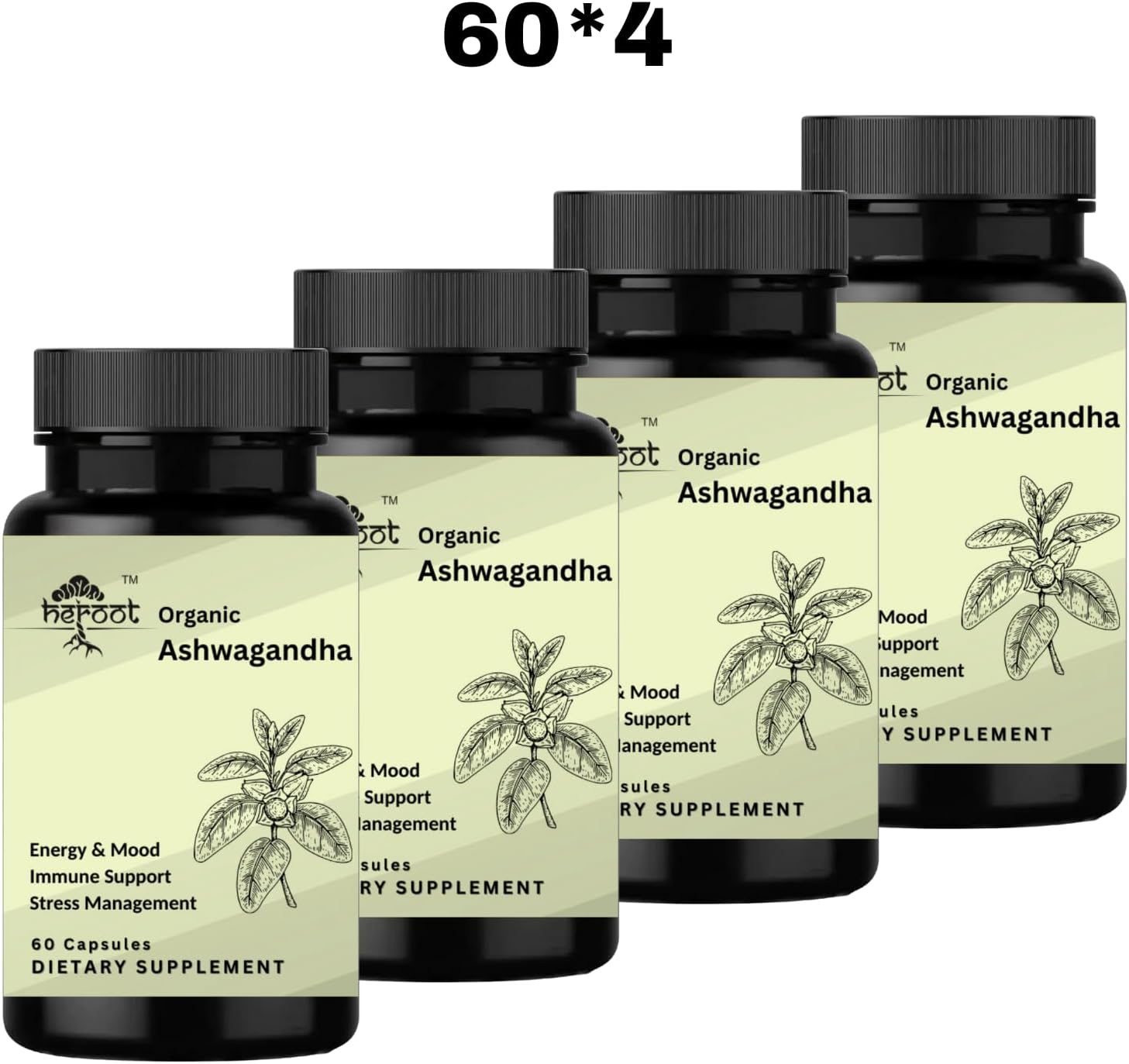 120 Organic Ashwagandha Capsules for Stress Relief and Mood Enhancement - Pure Powder and Root Extract