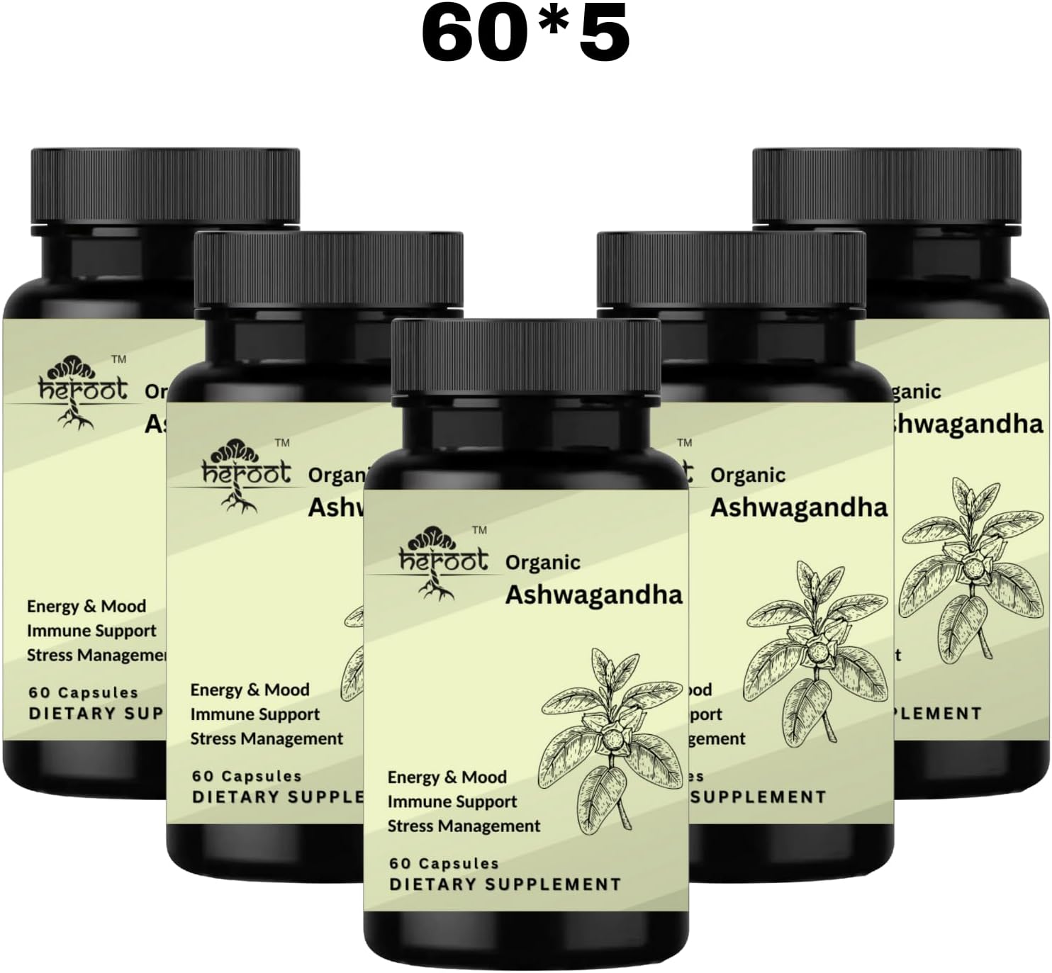 120 Organic Ashwagandha Capsules for Stress Relief and Mood Enhancement - Pure Powder and Root Extract