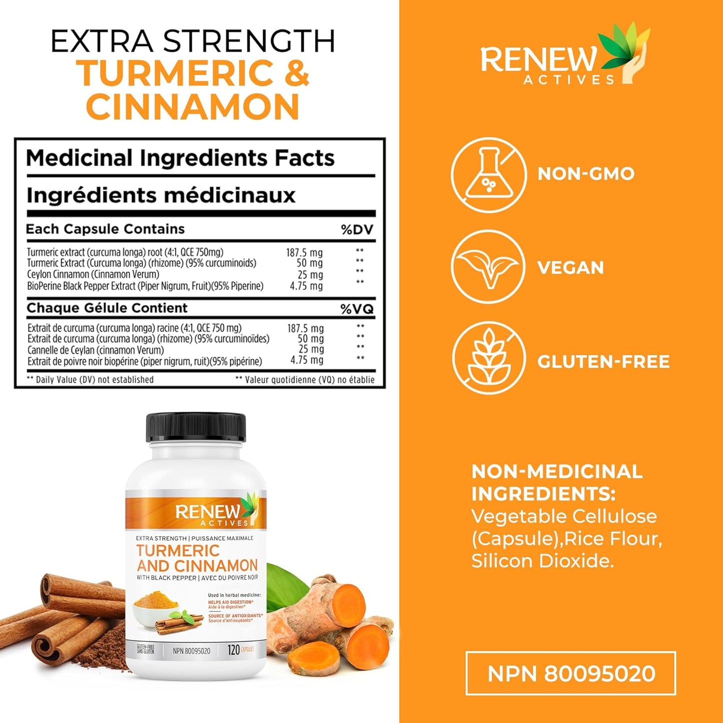 120 Organic Turmeric & Cinnamon Capsules with Curcumin & BioPerine for Metabolism, Joint Health & Digestion