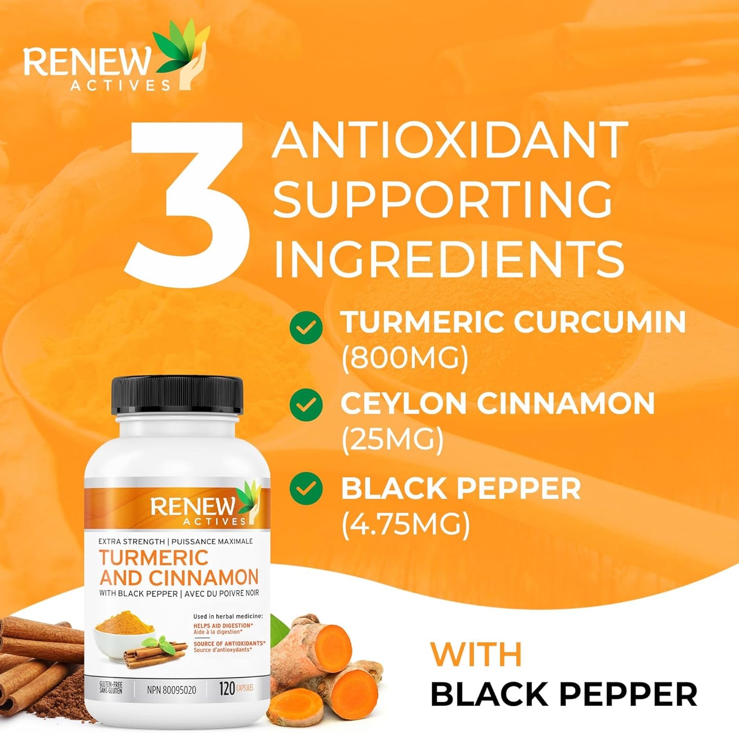 120 Organic Turmeric & Cinnamon Capsules with Curcumin & BioPerine for Metabolism, Joint Health & Digestion