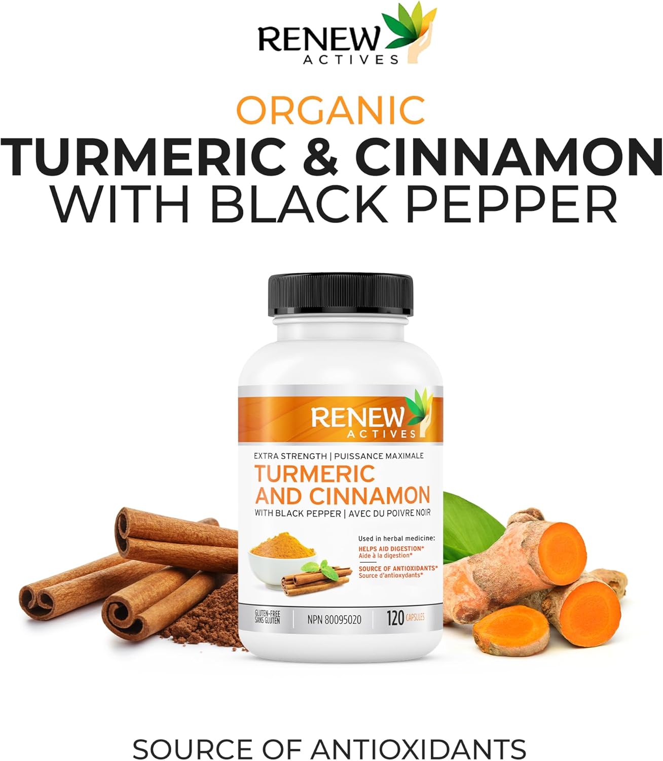120 Organic Turmeric & Cinnamon Capsules with Curcumin & BioPerine for Metabolism, Joint Health & Digestion