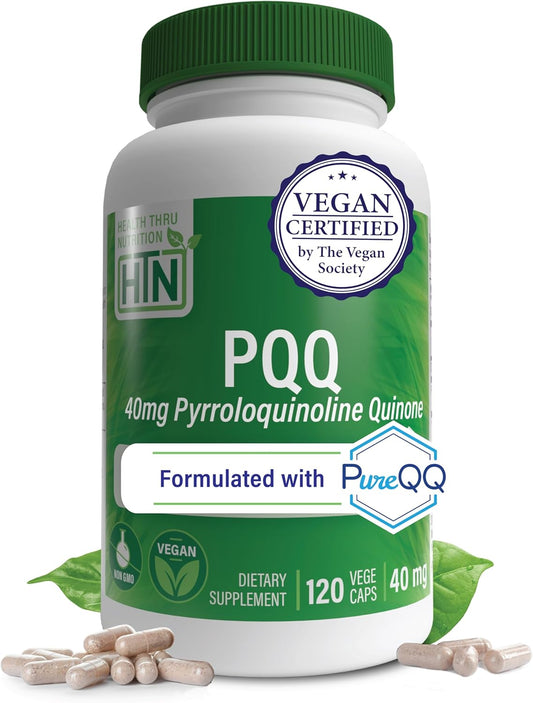 120 Servings Health Thru Nutrition PQQ 40mg Capsules | PureQQ for Mitochondrial Biogenesis | Vegan Non-GMO Gluten Soy Free Supplement