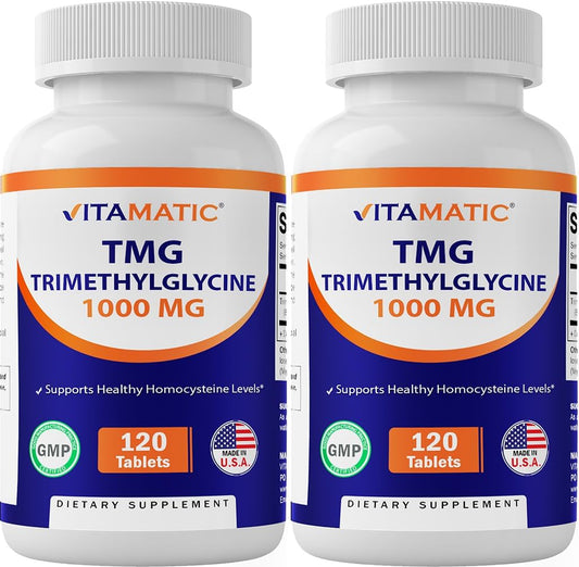 120 Servings of Vitamatic TMG Supplements 1000mg - Betaine Anhydrous Tablets - Non-GMO & Gluten Free - 2 Bottles - BoostGo Australia