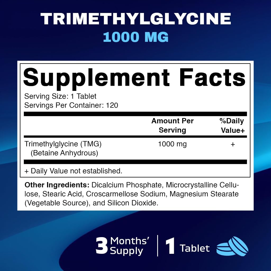 120 Servings of Vitamatic TMG Supplements 1000mg - Betaine Anhydrous Tablets - Non-GMO & Gluten Free - 2 Bottles - BoostGo Australia