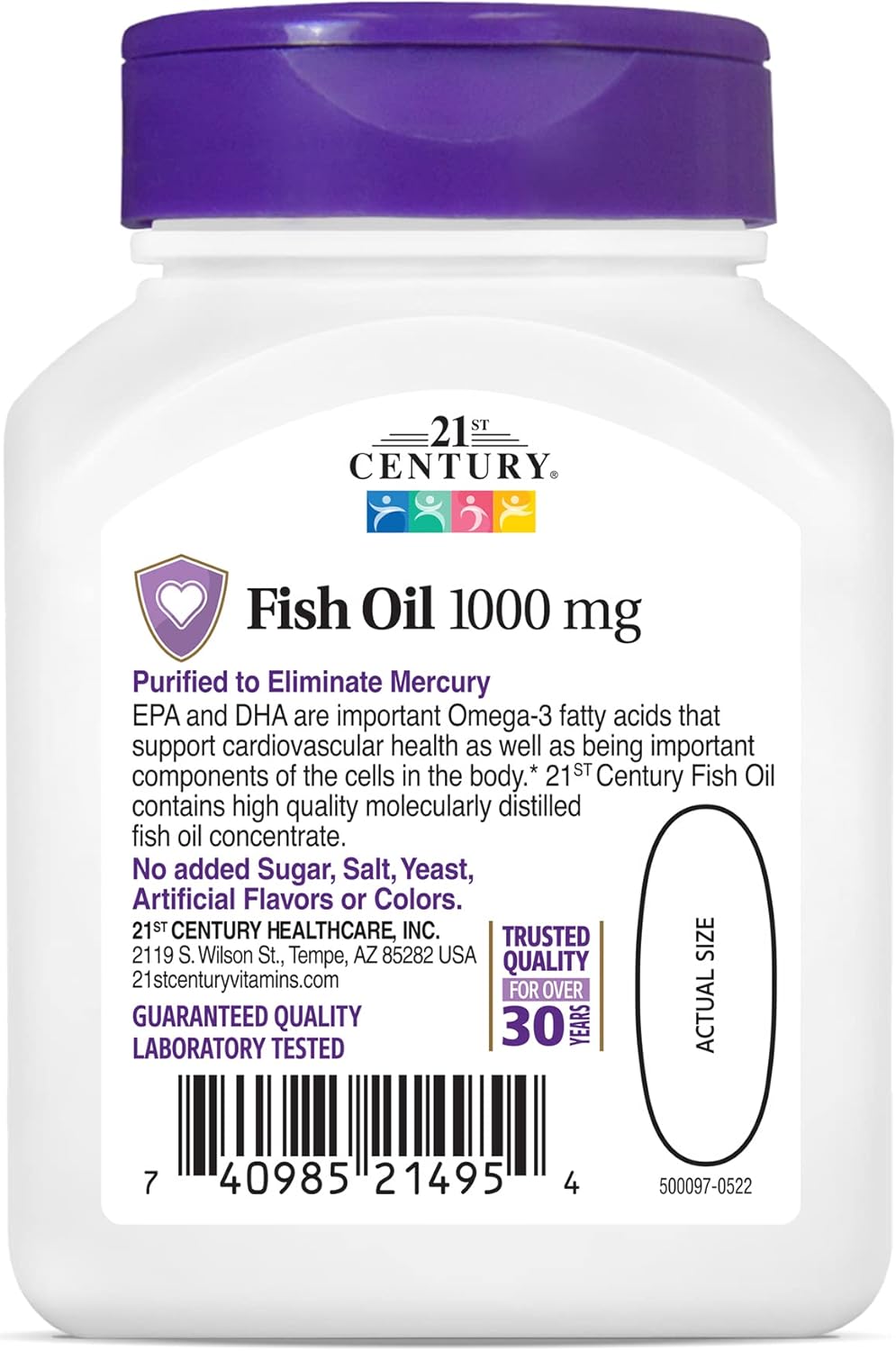 120 Softgels of 21st Century Fish Oil 1000 Mg (2-Pack) for Heart Health and Omega-3 Support