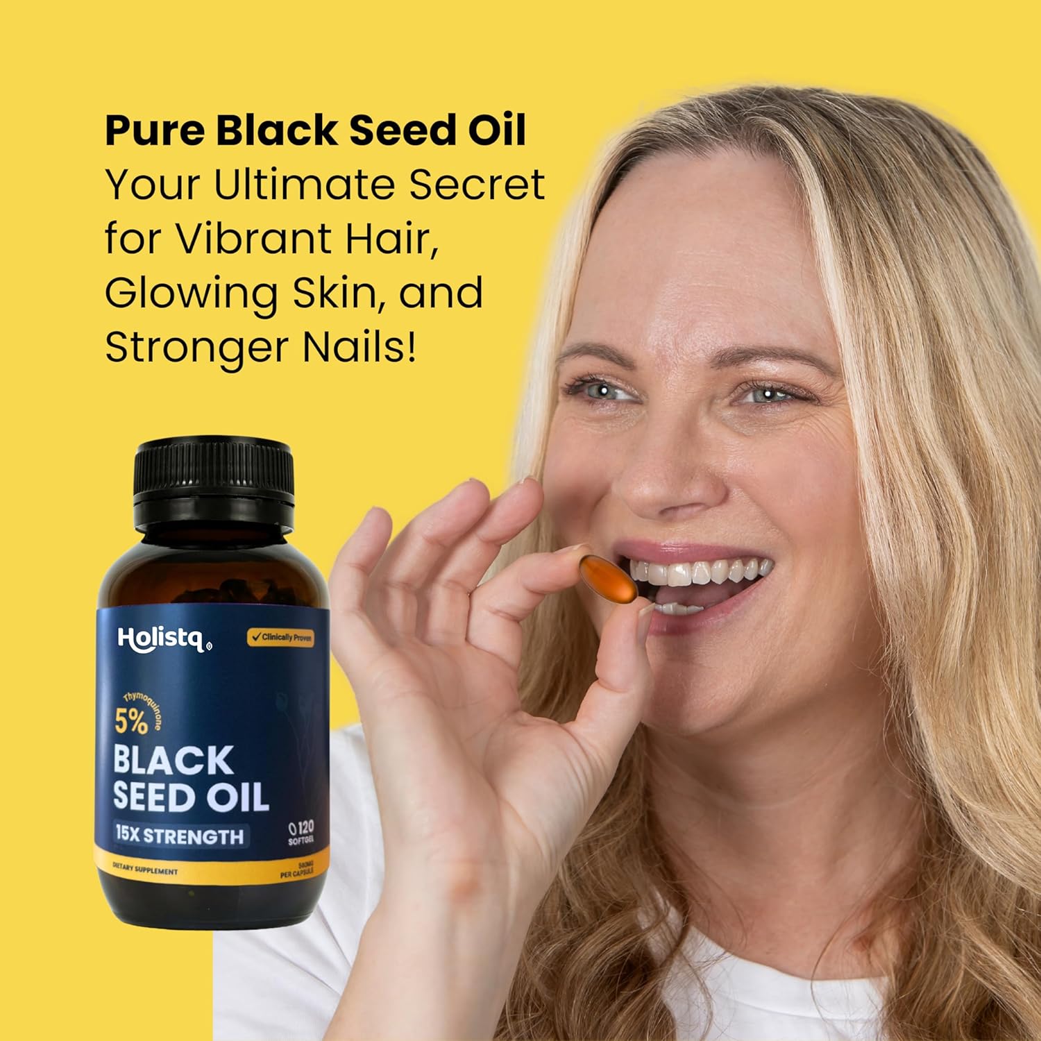 120 Softgels of HOLISTQ Cold Pressed Black Seed Oil Capsules with 5% TQ for Immune Support & Omega 3 6 9 - Vegan & Non-GMO Formula for Hair, Skin, Nails, & Joints