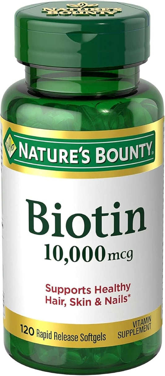 120 Softgels of Nature's Bounty Biotin 10,000 mcg for Hair, Skin, and Nails - Pack of 2