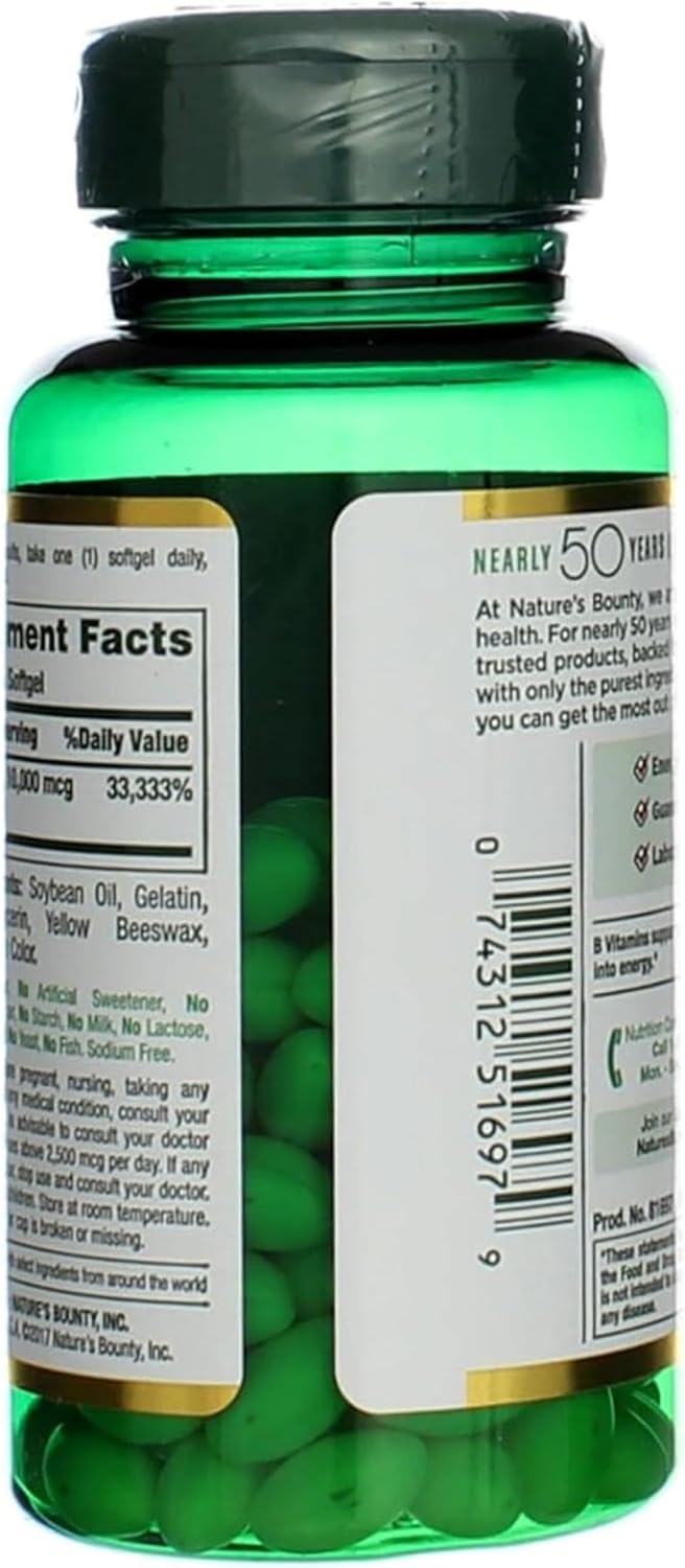 120 Softgels of Nature's Bounty Biotin 10,000 mcg for Hair, Skin, and Nails - Pack of 2