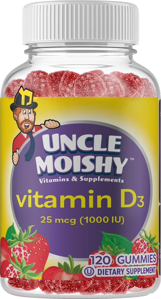 120 Strawberry Flavor Chewable Gummies with 1000 IU of Vitamin D3 by Uncle Moishy