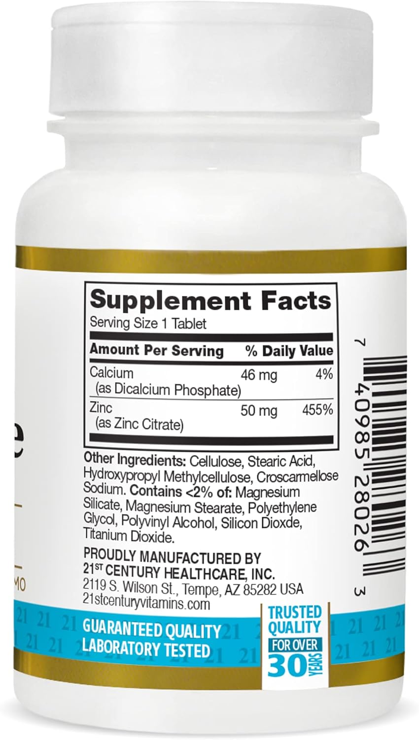 120 Tablets of 21st Century Healthcare Zinc Citrate 50mg for Immune Support