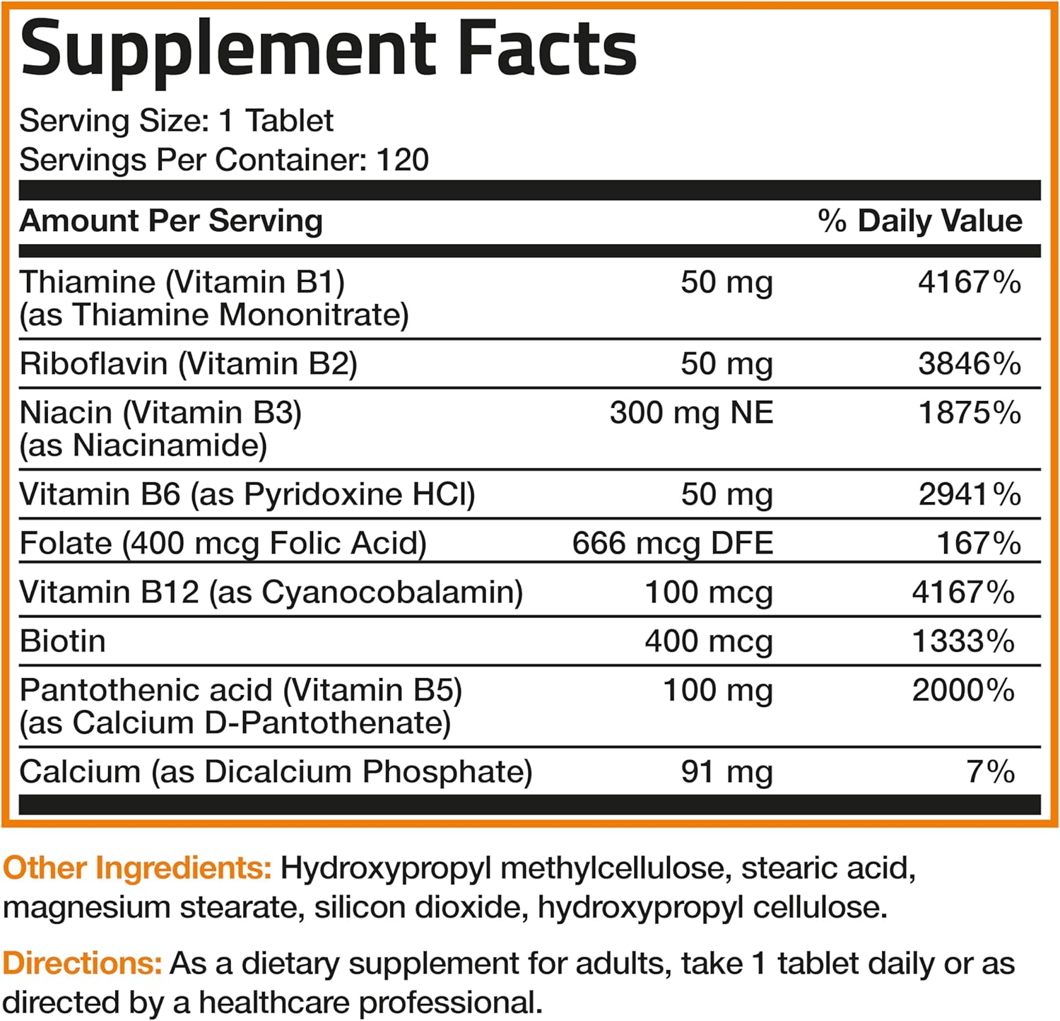 120 Tablets of Bronson Super B Vitamin B Complex with Sustained Slow Release - Contains Vitamin B1, B2, B3, B6, B9, B12 - All B Vitamins Included