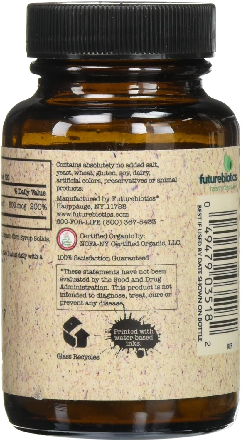120 Tablets of Futurebiotics Certified Organic Folic Acid Supplement for Health and Wellness