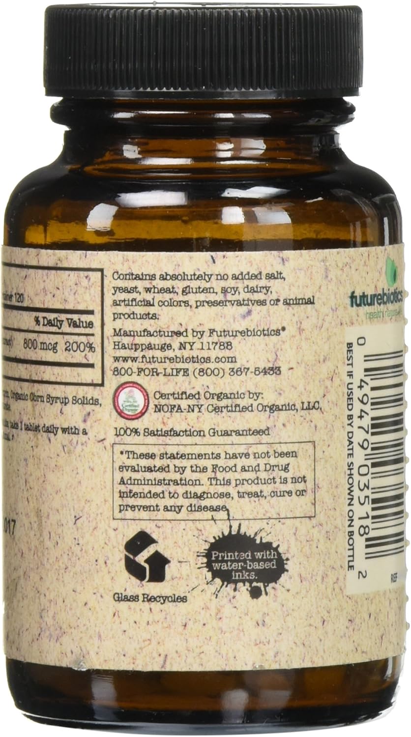 120 Tablets of Futurebiotics Certified Organic Folic Acid Supplement for Health and Wellness
