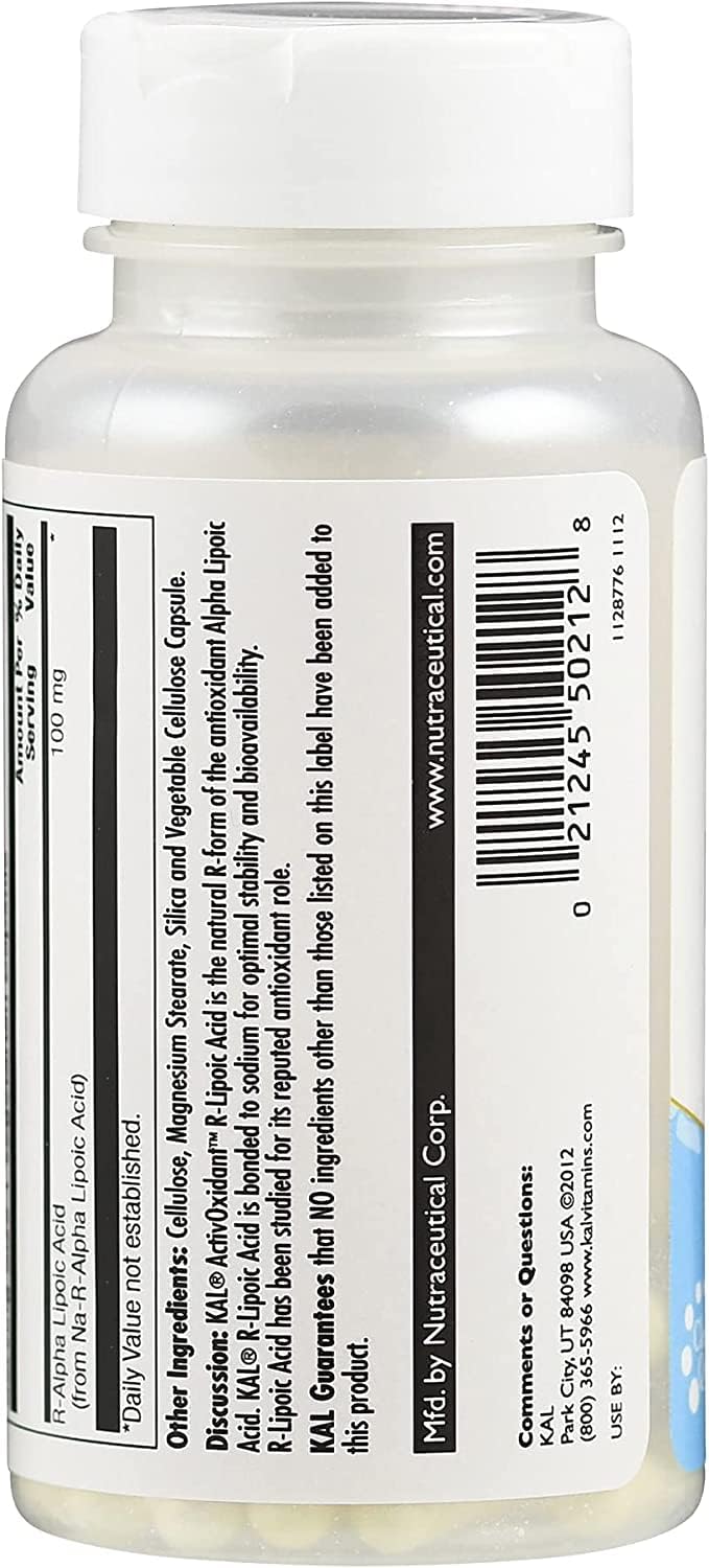 120 Tablets of KAL 100mg R-Lipoic Acid Activoxidant - Pack of 2