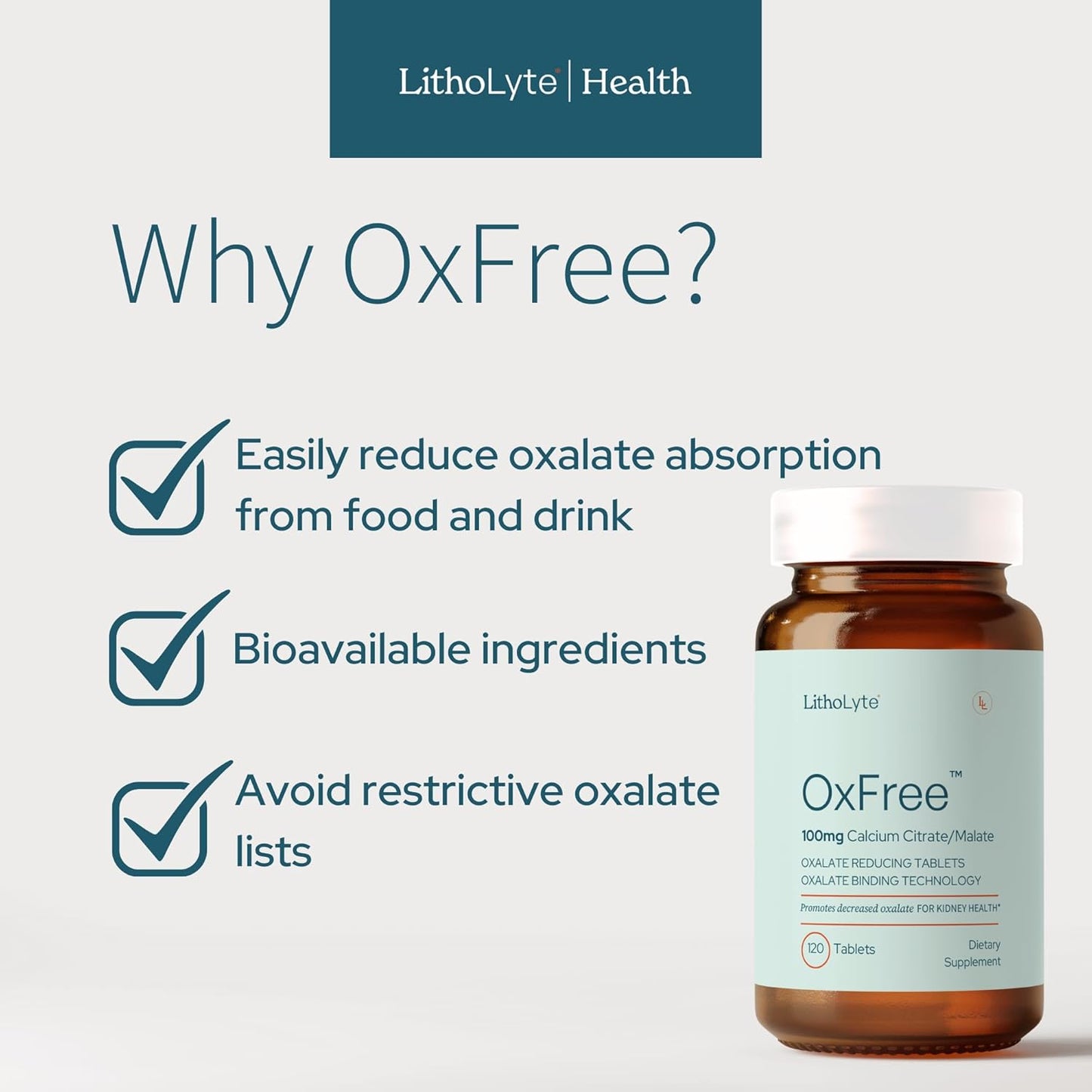 120 Tablets of LithoLyte OxFree™ Oxalate Reducing Tablets for Kidney Health