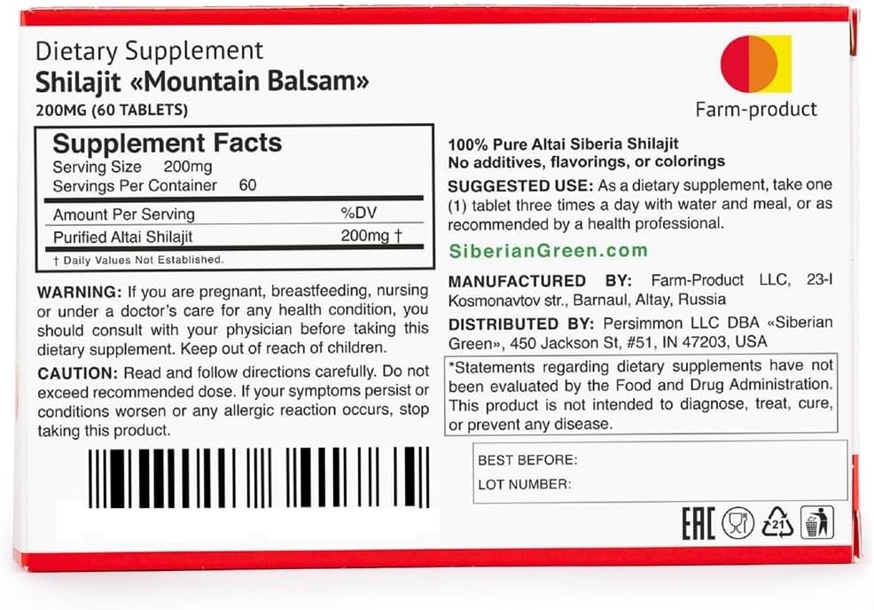 120 Tablets of Pure Altai Siberian Green Shilajit Mountain Balsam with 100% Fulvic Acid and Trace Minerals