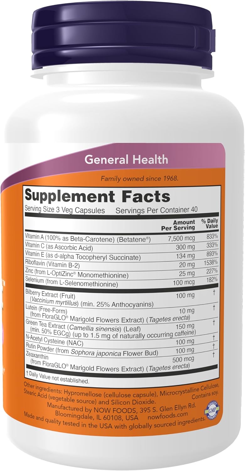 120 Veg Capsules of NOW Foods Ocu Support™ with FloraGLO® Lutein, Vitamins A, C, and E
