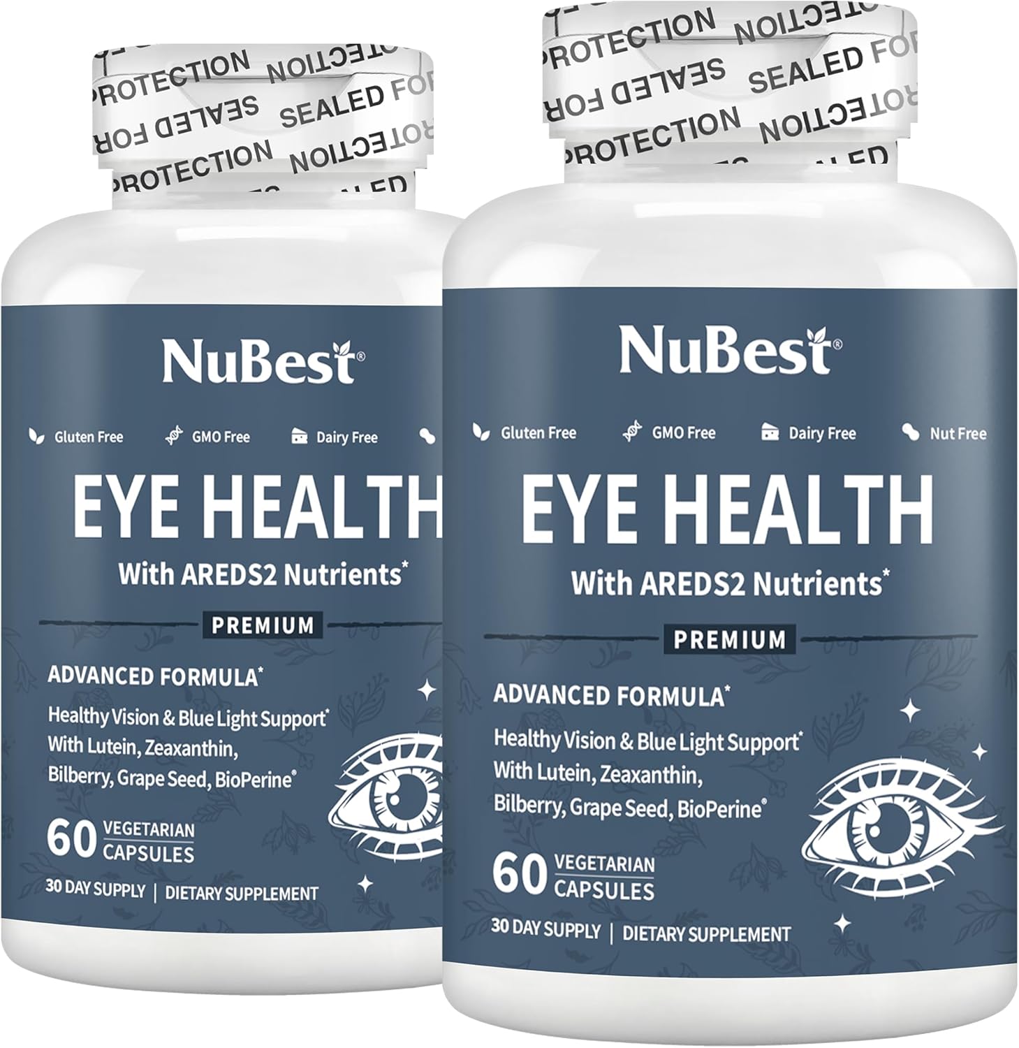 120 Vegan Capsules NuBest AREDS 2 Eye Vitamins with Beta Carotene, Lutein, Zeaxanthin, Bilberry, Grape Seed, B-Complex, Multivitamin - Eye Health Support