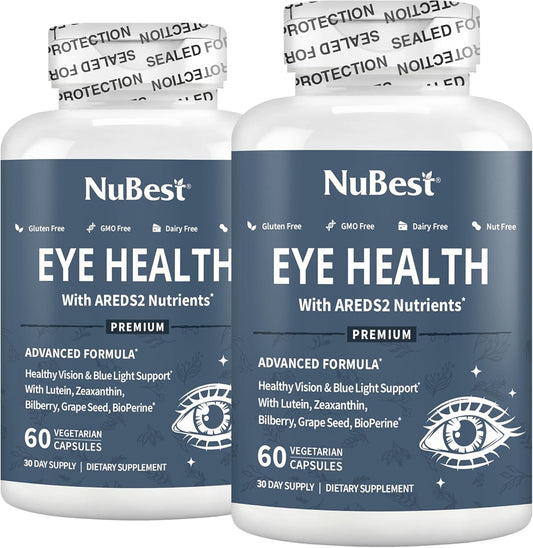 120 Vegan Capsules NuBest AREDS 2 Eye Vitamins with Beta Carotene, Lutein, Zeaxanthin, Bilberry, Grape Seed, B-Complex, Multivitamin - Eye Health Support