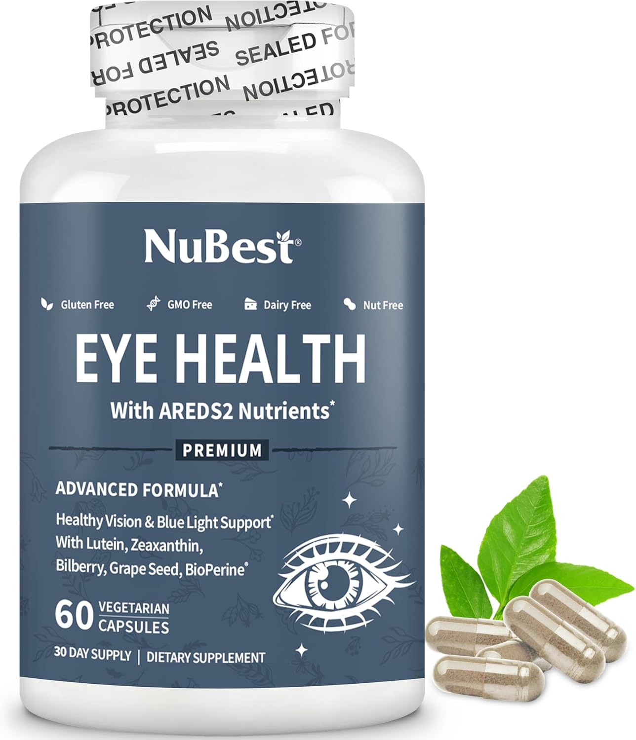 120 Vegan Capsules NuBest AREDS 2 Eye Vitamins with Beta Carotene, Lutein, Zeaxanthin, Bilberry, Grape Seed, B-Complex, Multivitamin - Eye Health Support