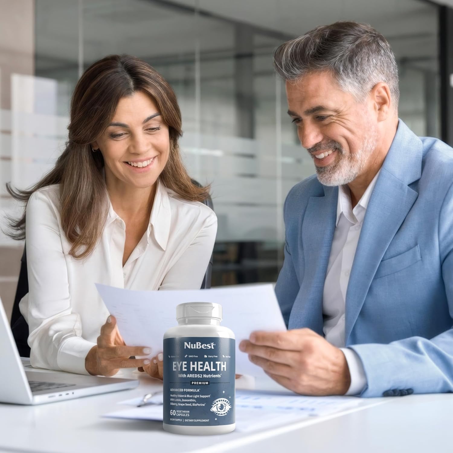 120 Vegan Capsules NuBest AREDS 2 Eye Vitamins with Beta Carotene, Lutein, Zeaxanthin, Bilberry, Grape Seed, B-Complex, Multivitamin - Eye Health Support