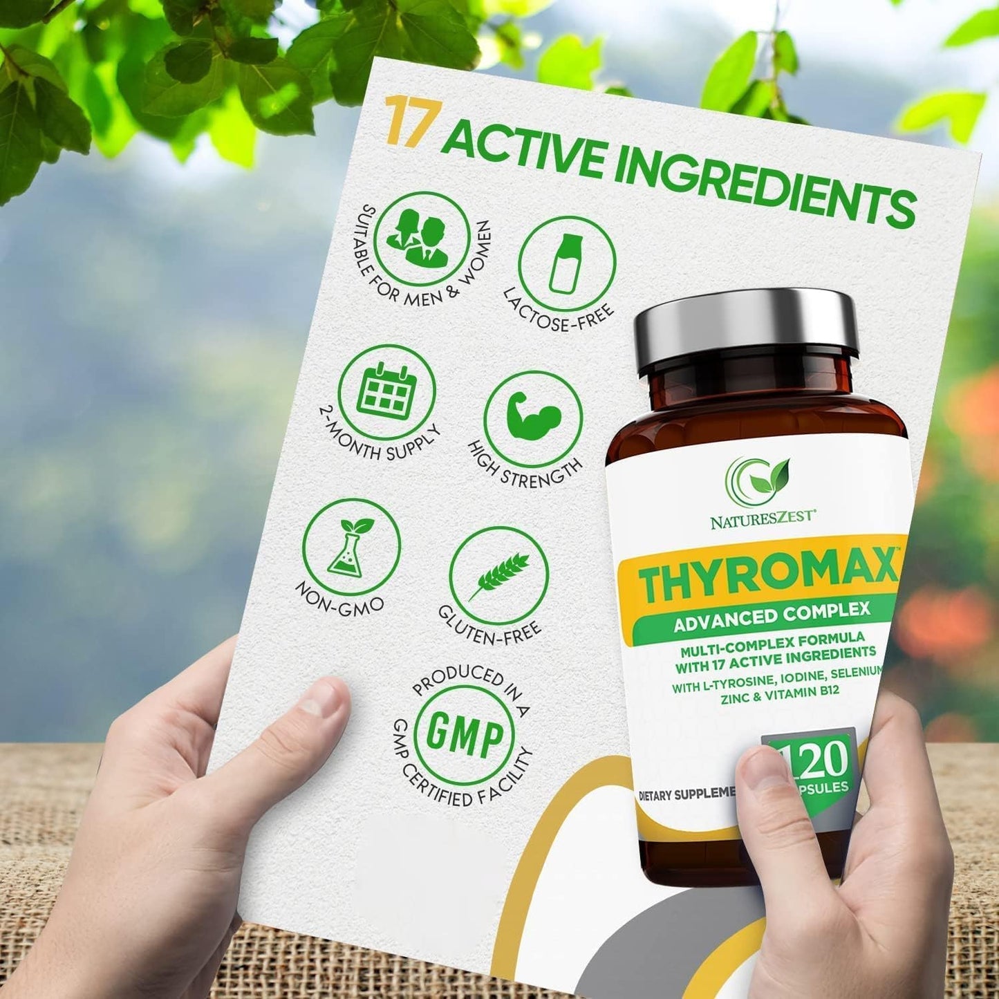120 Vegan Capsules Thyroid Support Supplement for Women & Men - Natural Thyroid Health Formula with Iodine, L-Tyrosine, Ashwagandha, B12, and Zinc - 60 Day Supply