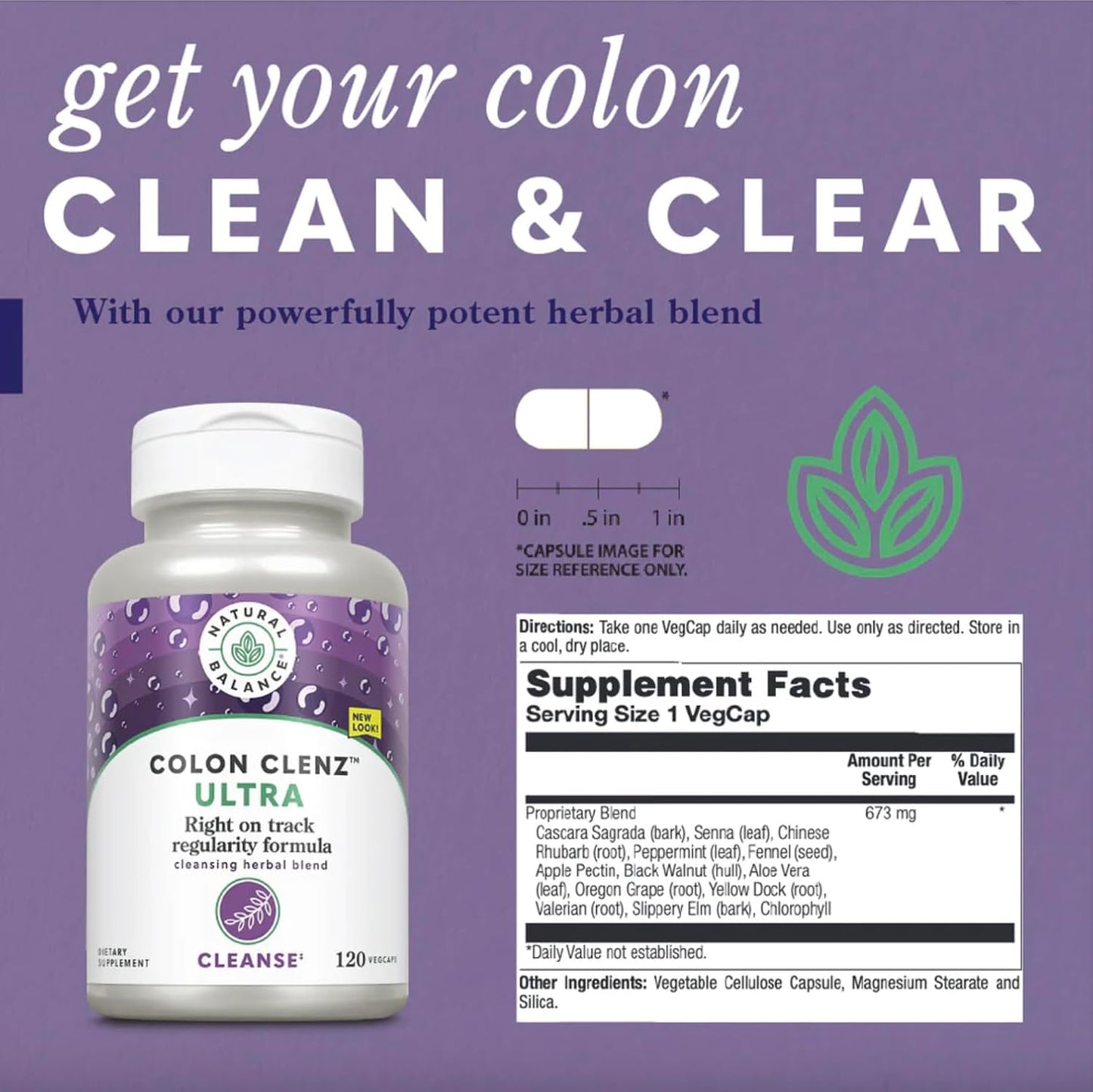 120 Vegetarian Capsules Natural Balance Ultra Colon Clenz - Gentle Herbal Cleanse Supplement
