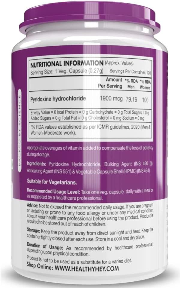 120 Vegetarian Capsules of Generic Vitamin B6 Pyridoxine Supplement