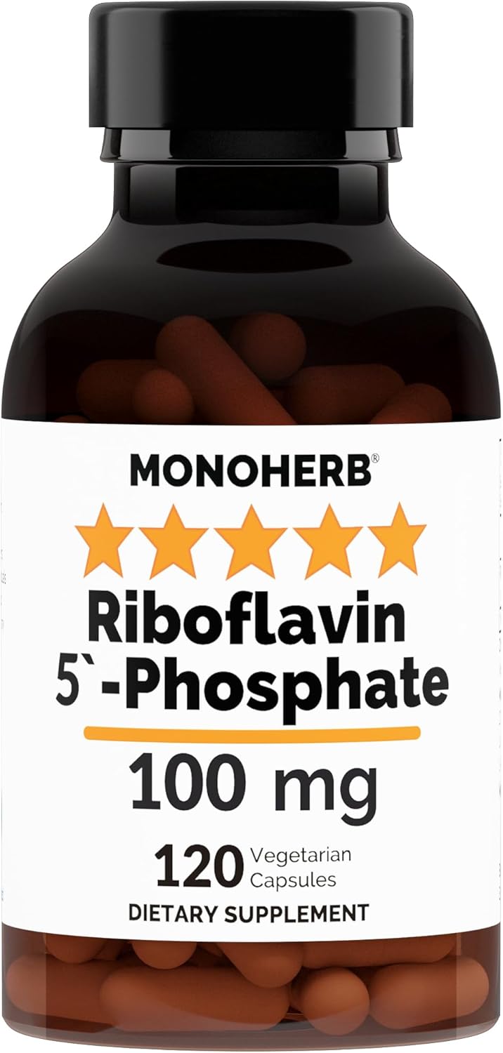120 Vegetarian Capsules of MONOHERB Riboflavin 5'-Phosphate 100 mg - Bioactive Vitamin B2 Supplement